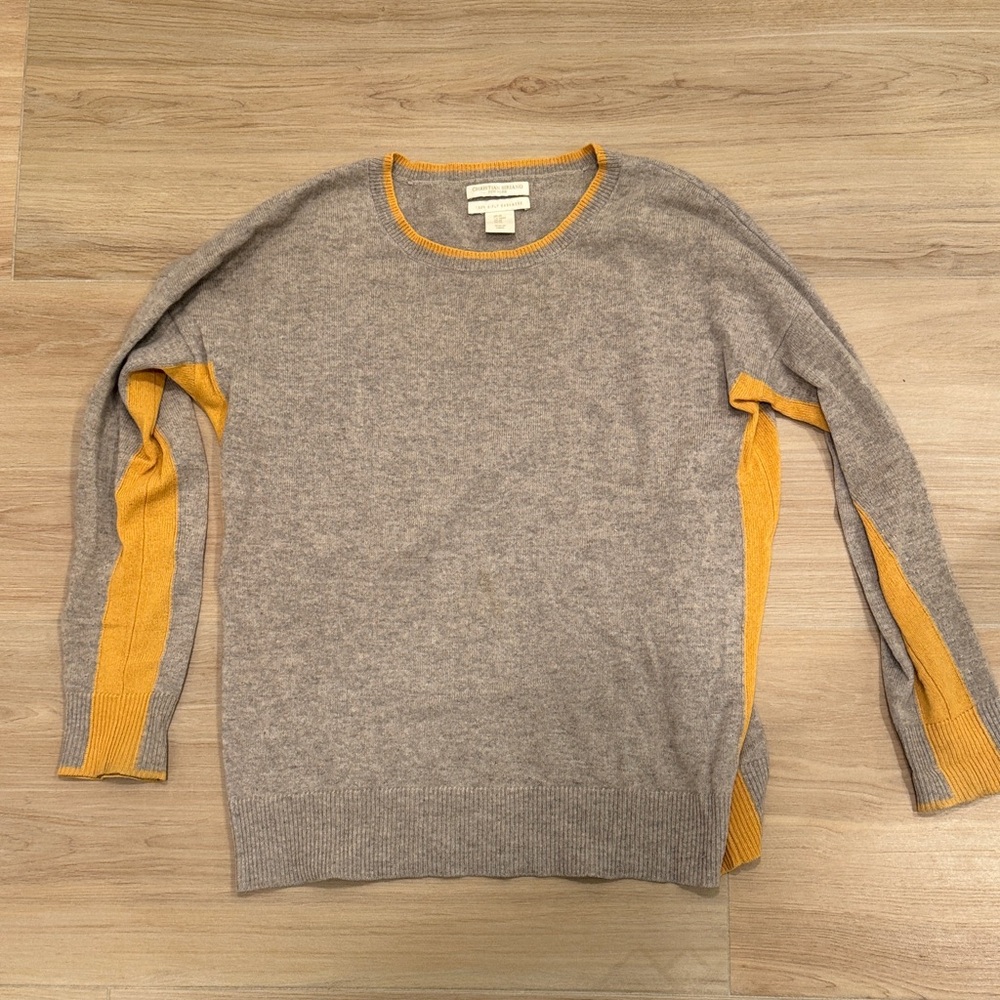 Christian Siriano tan and Mustard Crewneck Sweater